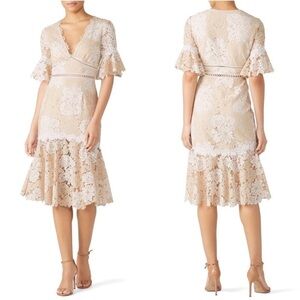 Saylor Ivory Maggy Floral Lace V-Neck Sheath Midi Dress Womens